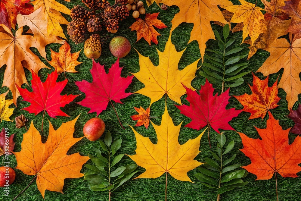 Vibrant Autumn Foliage and Golden Trees in Stunning Landscape Arrangement