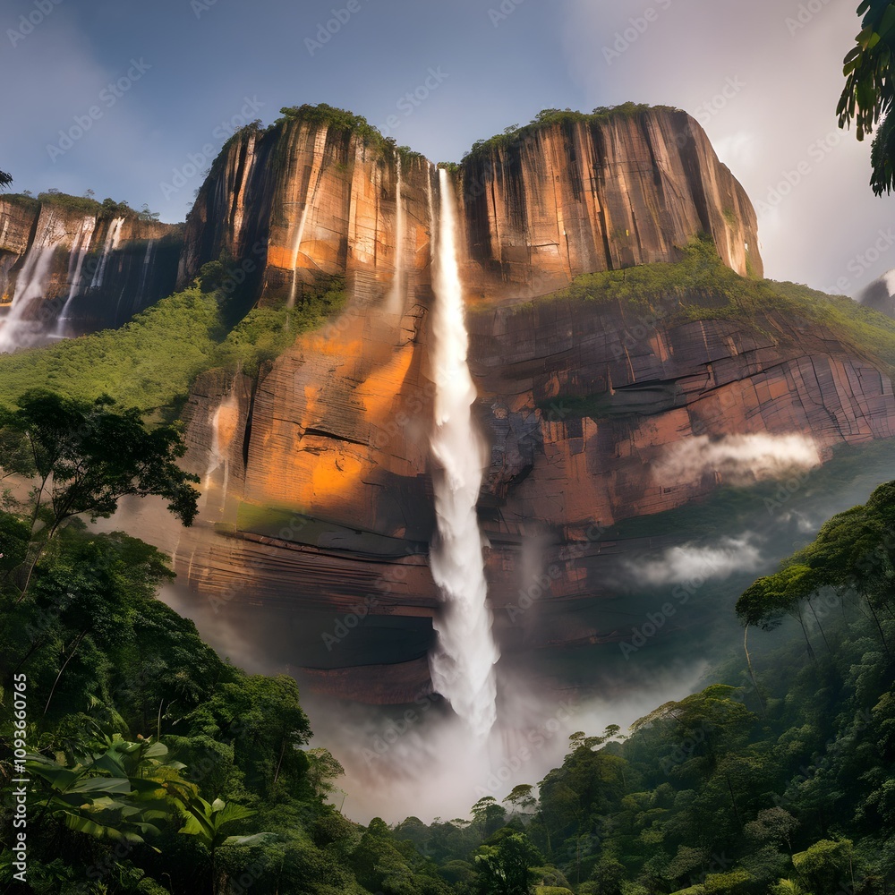 Fototapeta premium A view of Angel Falls with a vivid sky