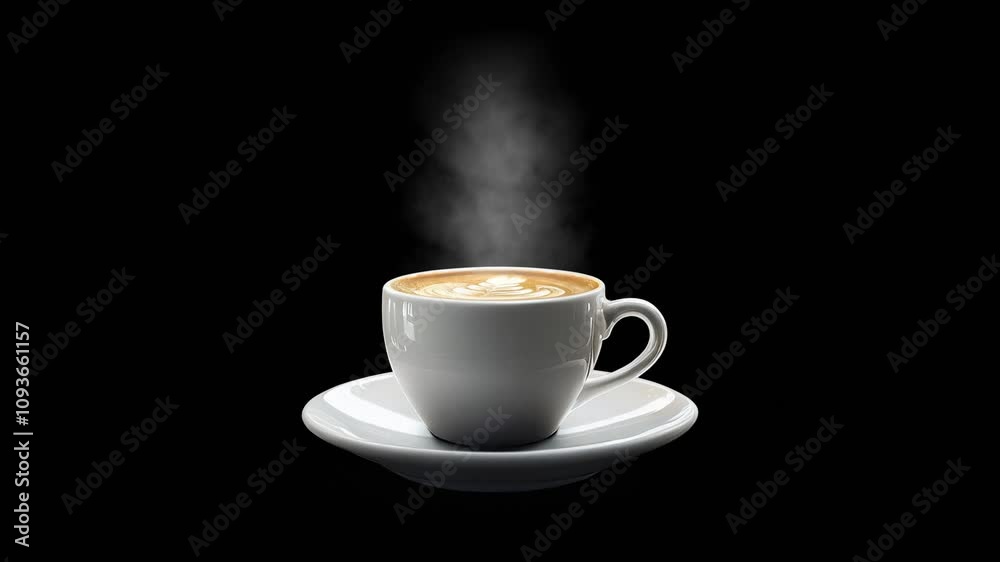 Steaming cup of coffee with creamy latte art foam isolated on a black and a white background, with clipping path or alpha channel Steaming cup of coffee with creamy latte art foam isolated on a black and a white background, with clipping path or alpha channel