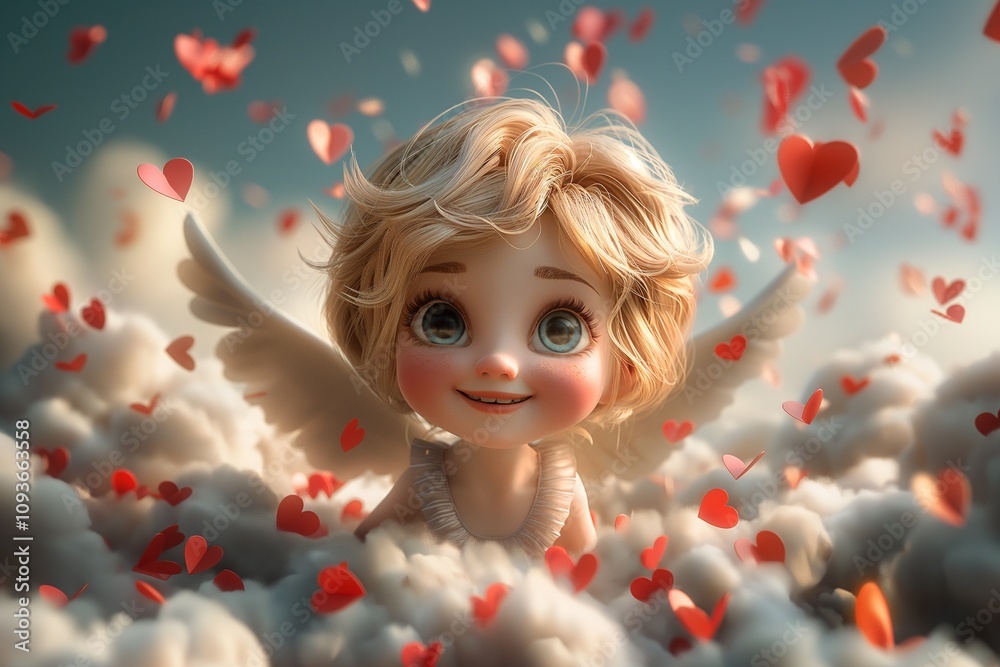 Cute Adorable Cupid or little angel cartoon character. Valentines day concept design.