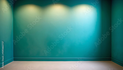 Elegant Interior Wall In Oceanic Teal With Subtle Texture Soft Spotlighting And Clean Baseboard Accents Creating A Modern Serene Space