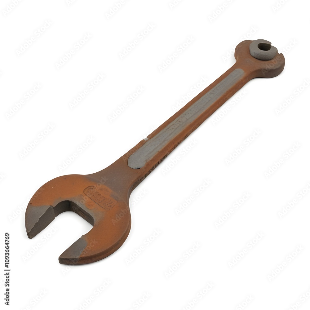 An old, rusty wrench with a worn, weathered appearance An old, rusty wrench with a worn, weathered appearance