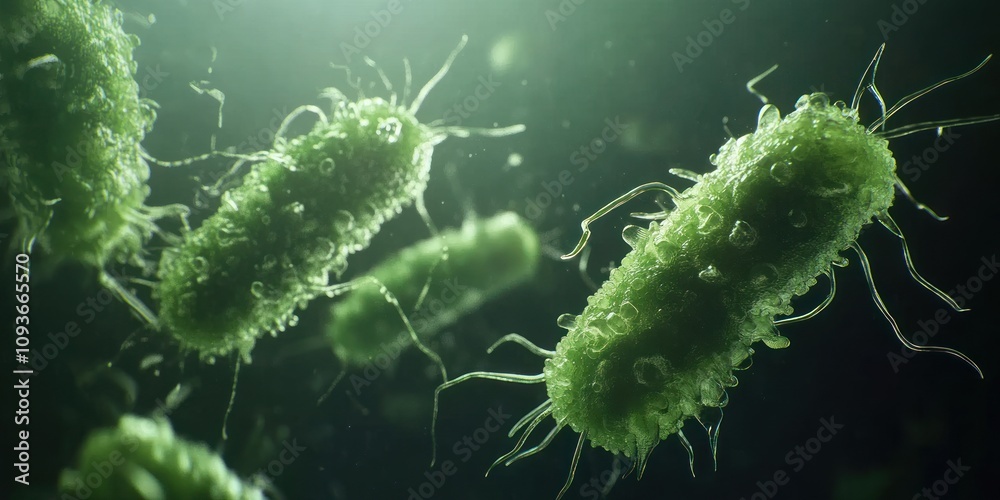 Naklejka premium A close-up of bacteria with a green hue.