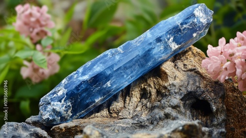 Stunning Blue Crystal on Natural Wood photo