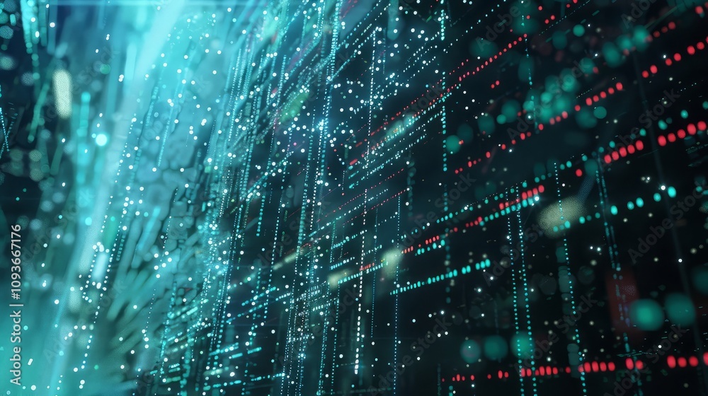 Obraz premium Digital binary code matrix background - 3D rendering of a scientific technology data binary code network conveying connectivity, complexity and data flood of modern digital age