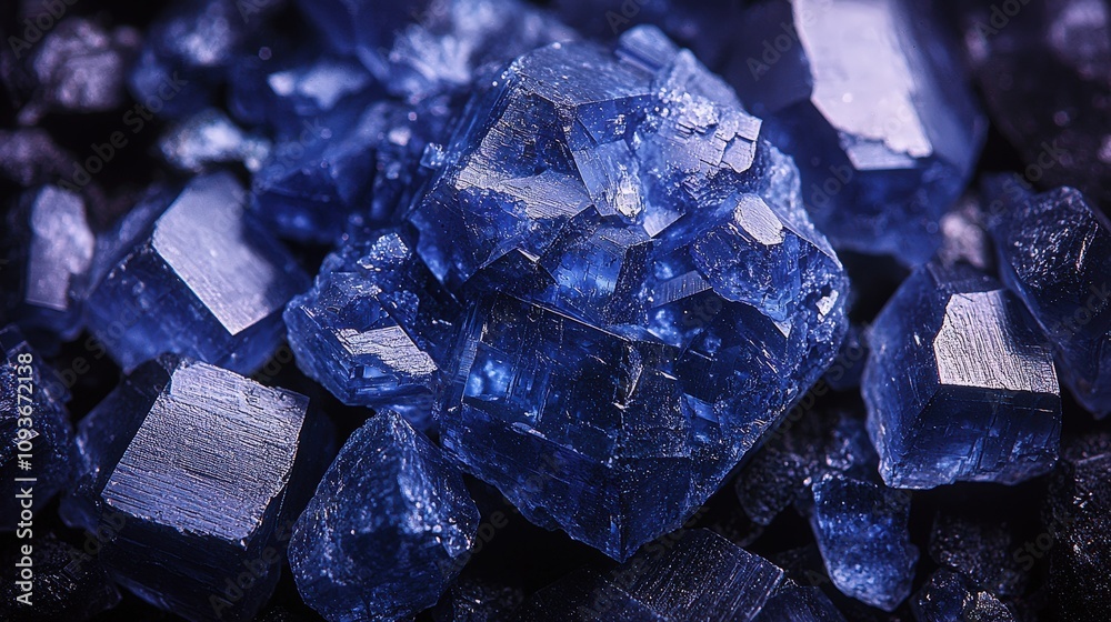 Vibrant blue crystals: close-up of stunning natural mineral formation Vibrant blue crystals: close-up of stunning natural mineral formation