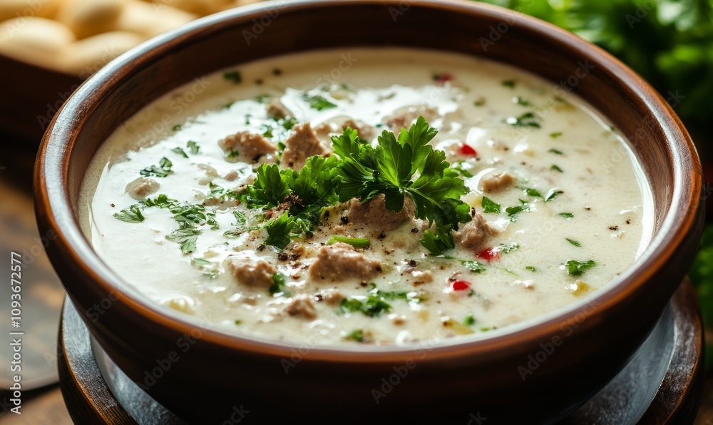 A Creamy Beef Soup with Parsley and Chillies A Creamy Beef Soup with Parsley and Chillies