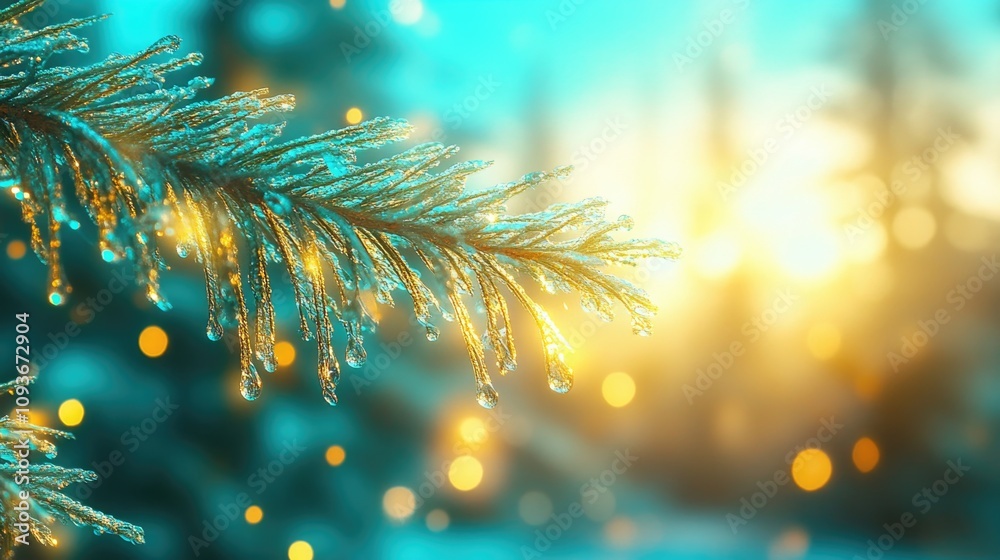 Fototapeta premium Evergreen wreath celebrating yule with frosted branches and festive glow