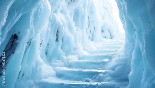 Wallpaper Mural Frozen icy staircase stairway with ice  and snow and many steps in an unusual room with natural stone walls Torontodigital.ca