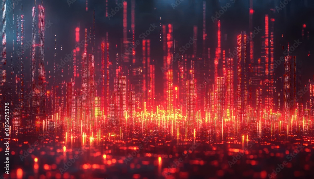 Futuristic Cityscape with Red and Yellow Lights Futuristic Cityscape with Red and Yellow Lights