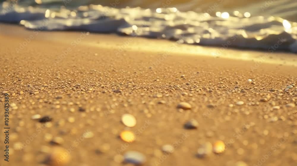 Sunset on Sandy Beach with Gentle Waves and Glowing Horizon, Capturing the Tranquility of Nature’s Beauty in a Coastal Scene Sunset on Sandy Beach with Gentle Waves and Glowing Horizon, Capturing the Tranquility of Nature’s Beauty in a Coastal Scene