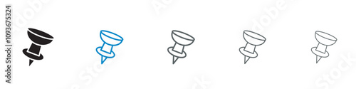 Set of 5 "Push pin" icons 1 unexpanded vector, 1 silhouette -  push pin icon symbolizing note-taking pinning n marking important information or locations
