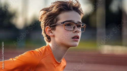 Young athlete in action on track outdoor sports event focused expression natural light inspirational moment