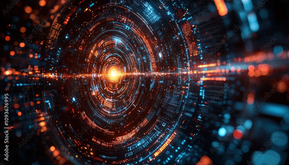 Obraz premium Futuristic Circular Tunnel with Orange and Blue Lights