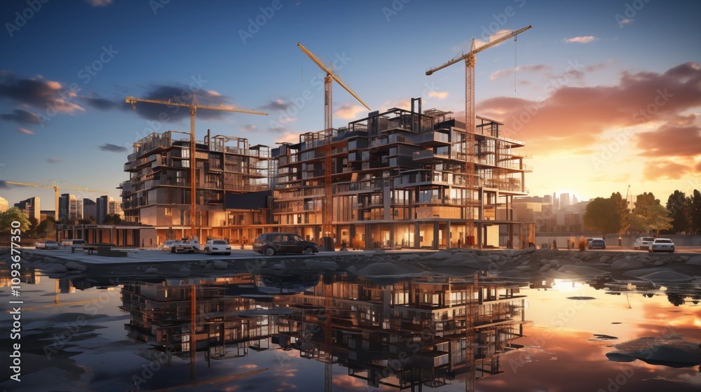 Fototapeta premium building under construction, industrial development, construction site