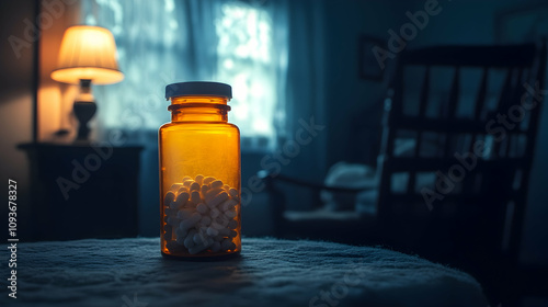 Prescription medication bottle with naltrexone drug pills inside addiction treatment.4k image photo