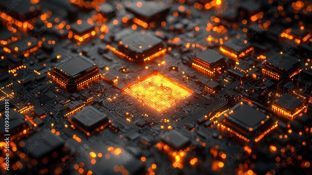 Glowing Circuit Board with Central Processor Unit Glowing Circuit Board with Central Processor Unit