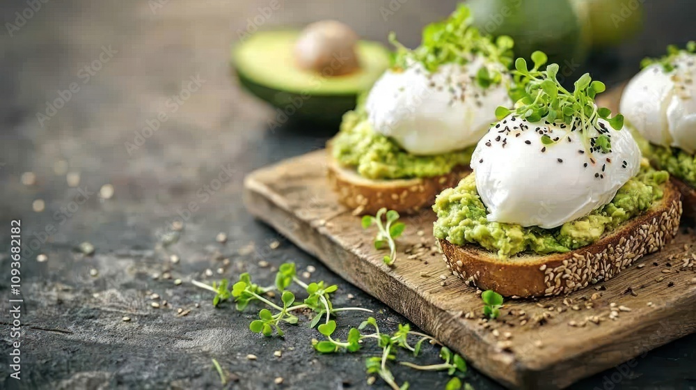 Avocado Toast with Poached Eggs and Microgreens Avocado Toast with Poached Eggs and Microgreens
