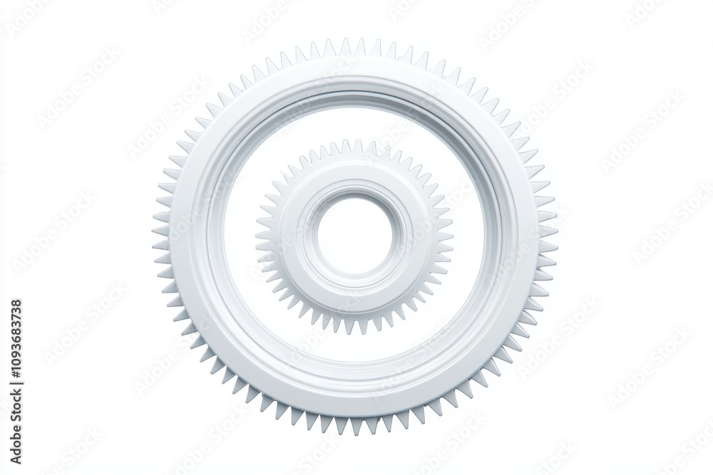 Interlocking Gears with Intricate Tooth Design on White Background