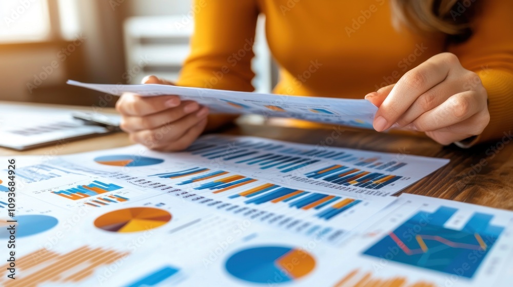 Fototapeta premium Woman Analyzing Business Charts and Graphs