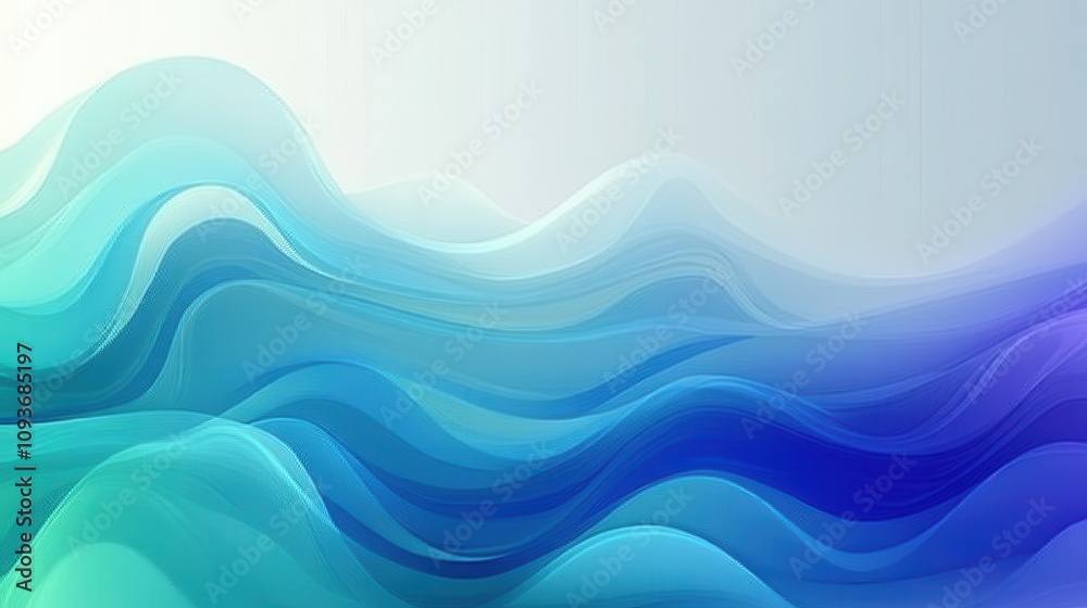 Fototapeta premium Abstract waves in blue and green hues create a calming visual effect.