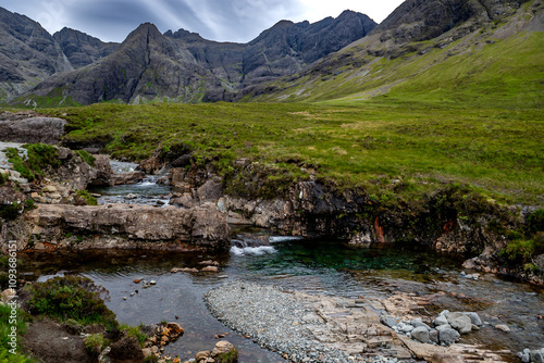 Valley Glen Brittle With River Brittle And Waterfalls With Fairy Pools On The Isle Of Skye In Scotland, UK