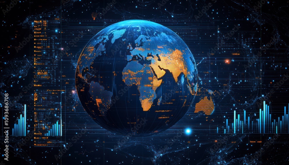 Fototapeta premium Digital Globe with Data Visualization and Graphs
