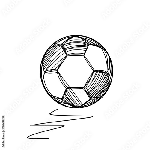 Sketch of a soccer ball with dynamic lines in black and white design