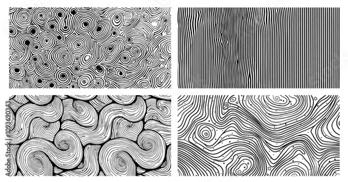 artistic sketch of diverse abstract texture designs – black vector