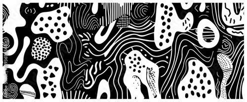 artistic sketch of diverse abstract texture designs – black vector