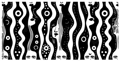 artistic sketch of abstract eyes on wavy striped texture