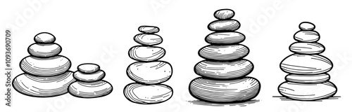 peaceful rock cairn drawings with smooth stones
