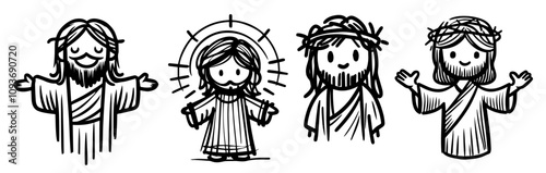 set of hand-drawn Jesus Christ character designs