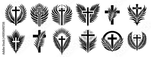 bold religious designs featuring crosses and palms