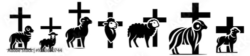 collection of crosses with lambs in black and white