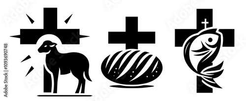 hand-drawn christian icons representing faith and sacrifice