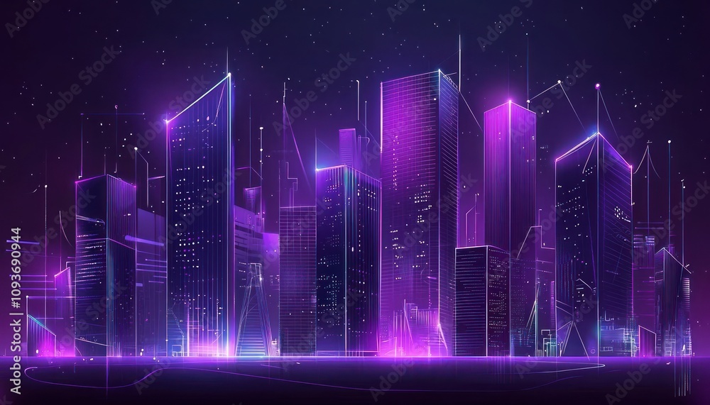 A Futuristic Cityscape with Glowing Neon Lights and Skyscrapers A Futuristic Cityscape with Glowing Neon Lights and Skyscrapers