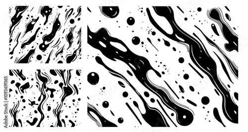 hand-drawn black and white abstract design with fluid motions