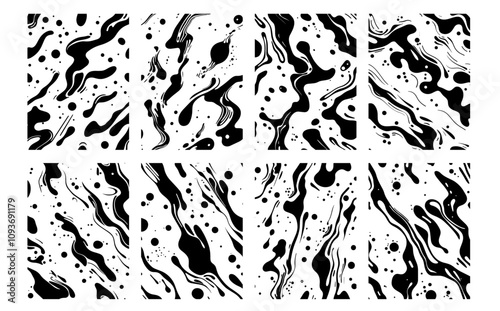 hand-drawn black and white abstract design with fluid motions