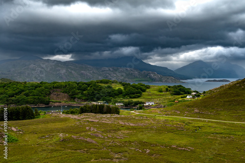 Rural Landscape At Village Ardheslaig On Applecross Peninsula At The Atlantic Coast Of The Highlands Of Scotland, UK photo