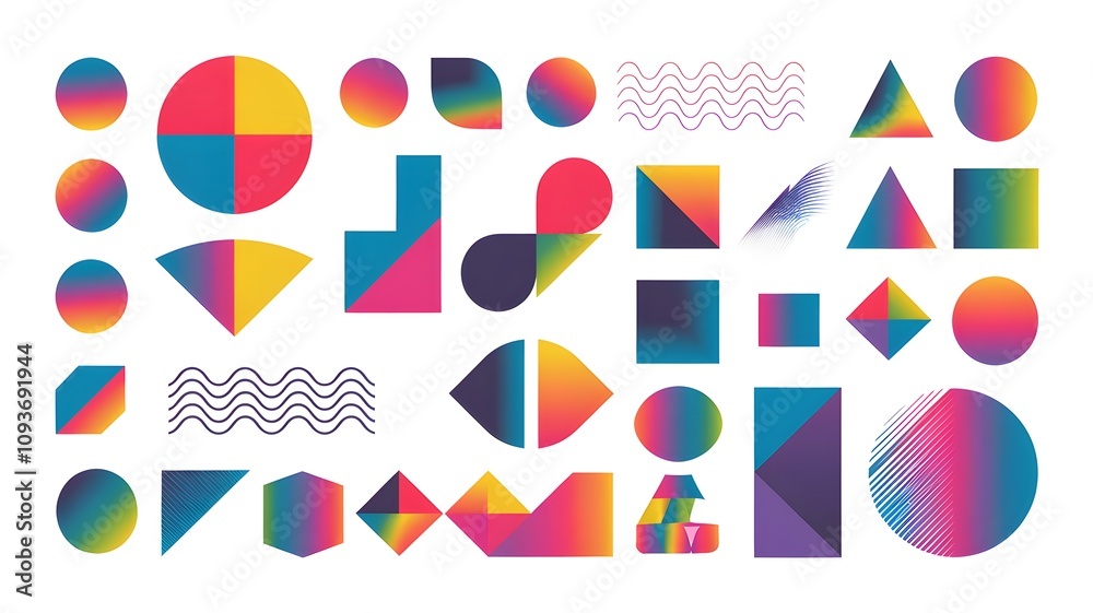 Abstract composition with vibrant geometric shapes and patterns Abstract composition with vibrant geometric shapes and patterns