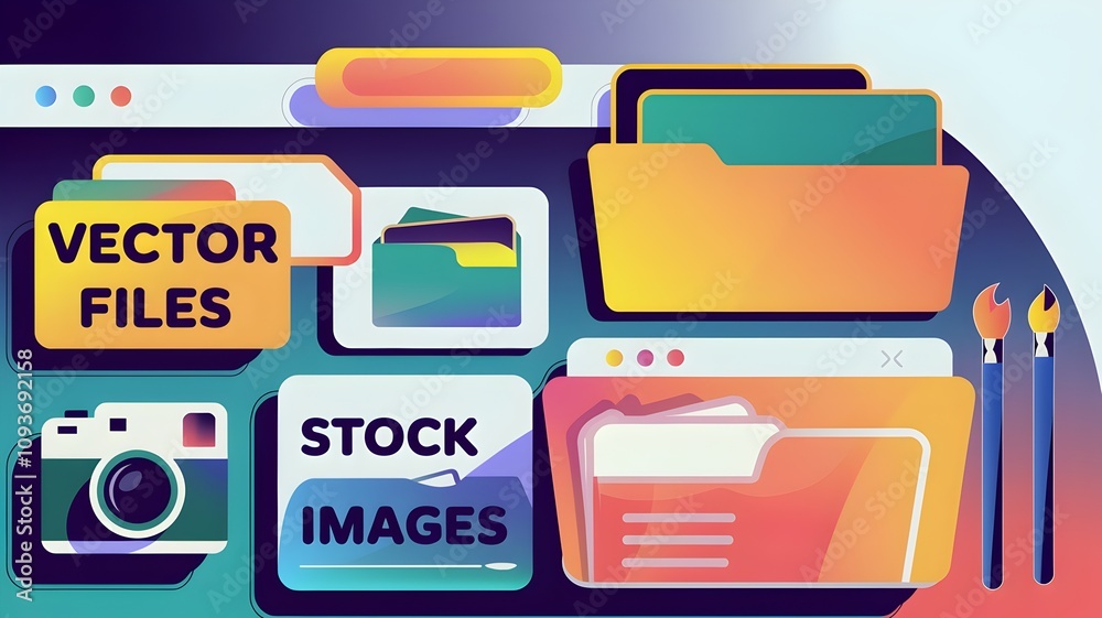 Digital asset management screen with organized folders Digital asset management screen with organized folders