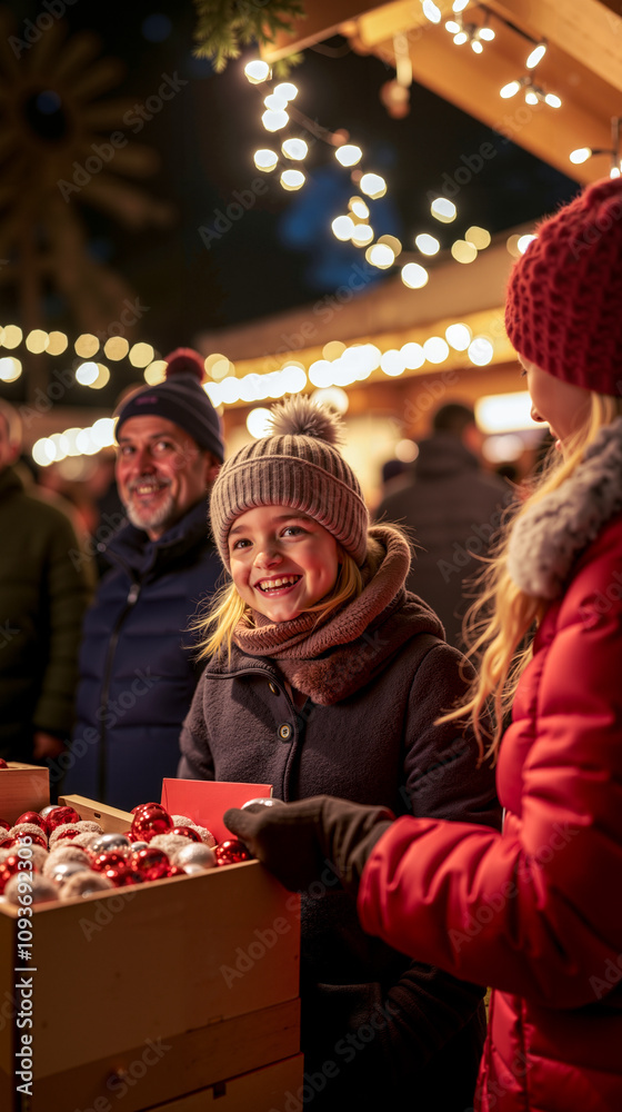 A woman and a little girl standing next to each other at a Christmas market A woman and a little girl standing next to each other at a Christmas market