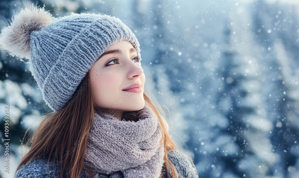 Beautiful woman is enjoying a snowy day in the mountains Beautiful woman is enjoying a snowy day in the mountains