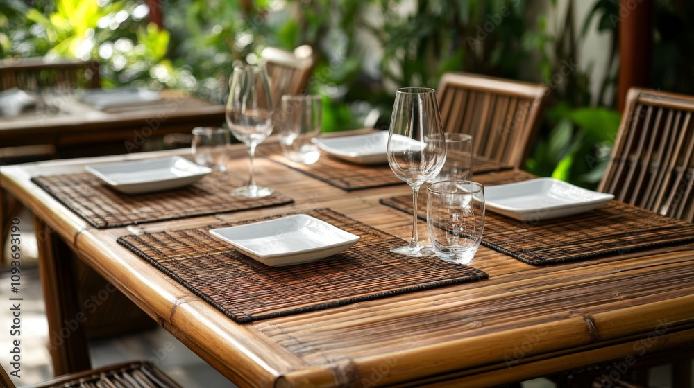 Fototapeta premium Bamboo Dining Table with Elegant Setting