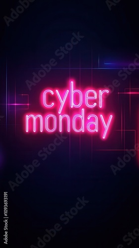 Eye-catching banner design with neon text "Cyber Monday" glowing against a deep solid backdrop..