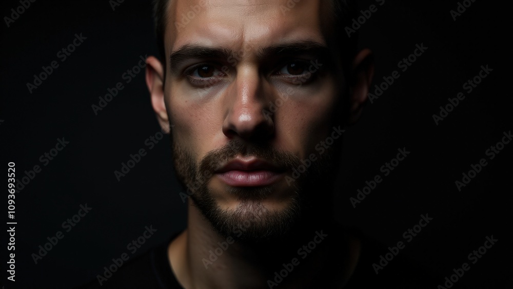 A portrait of a man with trendy small beard styles, captured in soft lighting to emphasize the sharpness of his features. A portrait of a man with trendy small beard styles, captured in soft lighting to emphasize the sharpness of his features.