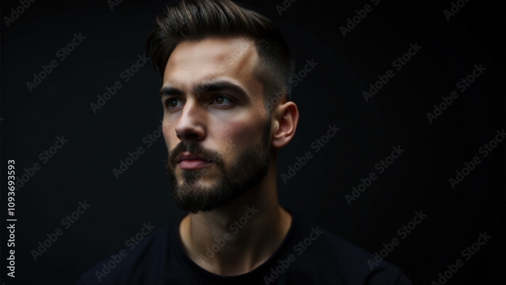 A dramatic portrait showcasing the elegance of small beard styles, enhanced with soft shadows and lighting. A dramatic portrait showcasing the elegance of small beard styles, enhanced with soft shadows and lighting.