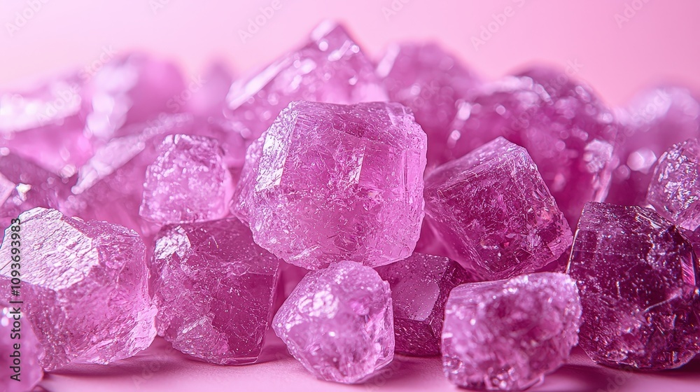 Close-up of pink quartz crystals on a soft pink background Close-up of pink quartz crystals on a soft pink background