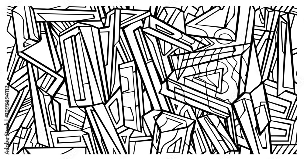 artistic design of abstract shapes and lines in a chaotic arrangement